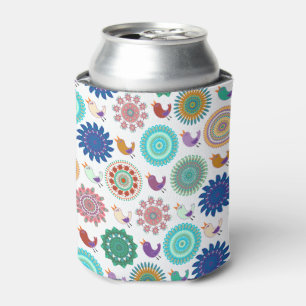 Singing Bird and Mandala Folk Art Pattern Can Cooler