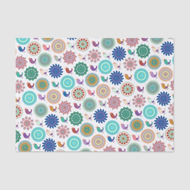 Singing Bird and Mandala Folk Art Tissue Paper (Front)