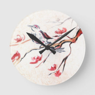 Singing Bird Background Round Clock