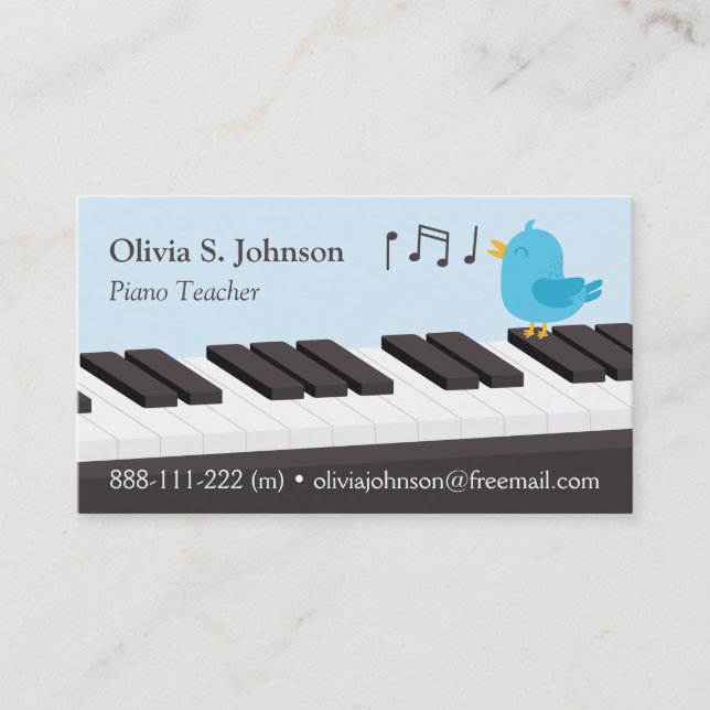 Singing Bird Kids Piano Teacher Business Cards (Front)
