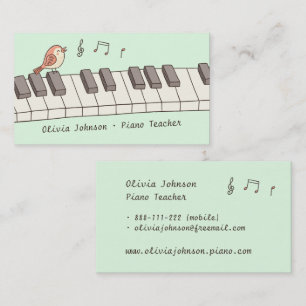 Singing Bird on Keyboard Music Piano Teacher Business Card