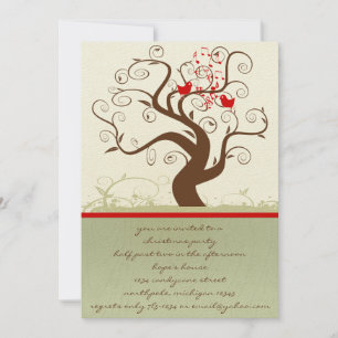 Singing Bird Wood Grain Tree Christmas Dinner Invitation