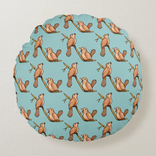 Singing Birds Round Pillow (Front)