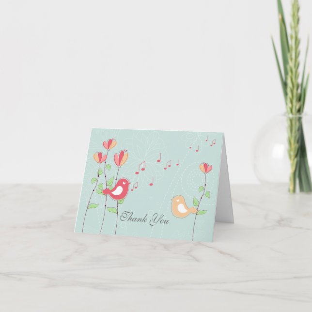Singing Birds with Flowers Wedding Thank You Card (Front)
