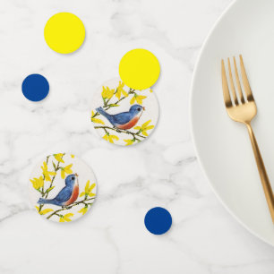 Singing Blue Red Bird Branch Yellow Flowers Confetti