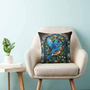 Singing Bluebird: Stained Glass Serenade Cushion