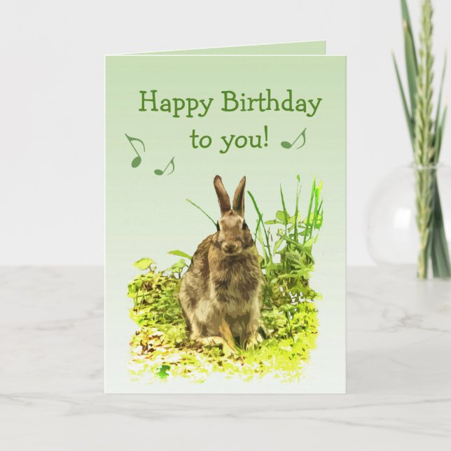Singing Bunny Rabbit in Grass Birthday Card (Front)