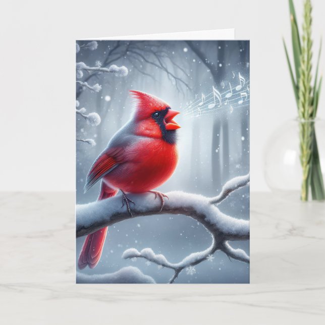 Singing Cardinal On Winter Branch Birthday Card (Front)