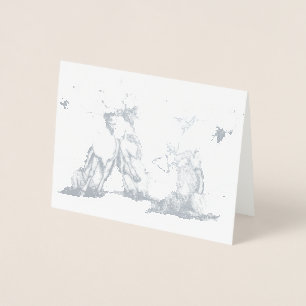 Singing Caribou Whimsical Christmas Holiday Foil Card