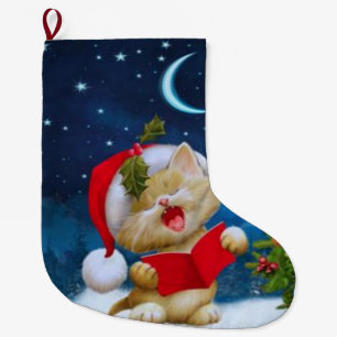 Singing cat large christmas stocking