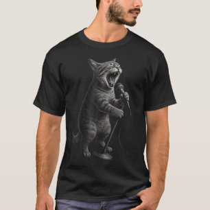 Singing Cat Microphone- Funny Rock Kitty Music T-Shirt