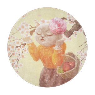 Singing Cat with Flower Basket Cutting Board