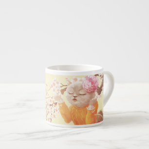 Singing Cat with Flower Basket Espresso Cup
