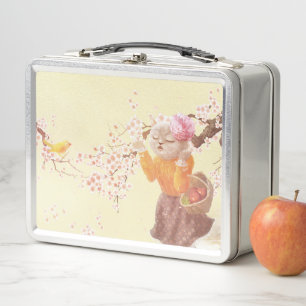 Singing Cat with Flower Basket Metal Lunch Box