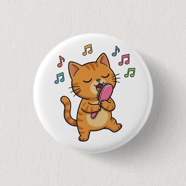 Singing Cat With Hairbrush Button (Front)