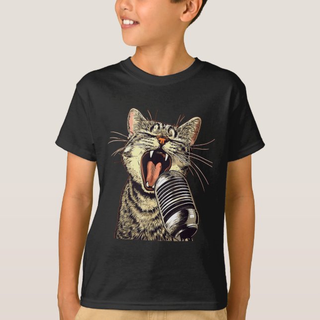 Singing Cat With Karaoke Mic Costume  T-Shirt (Front)
