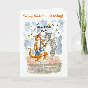 Singing Cats 10th Fun Birthday Card for a Godson