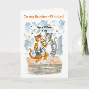 Singing Cats 13th Fun Birthday Card for a Brother