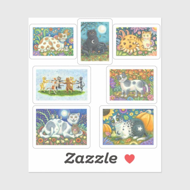 SINGING CATS AND COUNTRY FOLK ART KITTEN STICKERS (Sheet)
