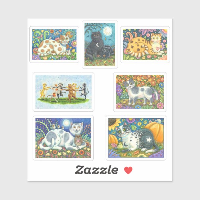 SINGING CATS AND COUNTRY FOLK ART KITTEN STICKERS (Sheet)