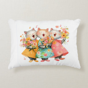 Singing Cats Holding Bouquets Decorative Cushion