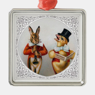 Singing Chicken and Horn-Blowing Bunny Metal Tree Decoration