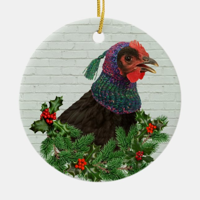 Singing Chicken Ceramic Ornament (Front)