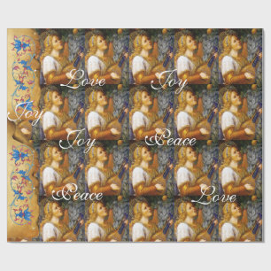 SINGING CHRISTMAS ANGEL ,JOY PEACE LOVE PARCHMENT WRAPPING PAPER