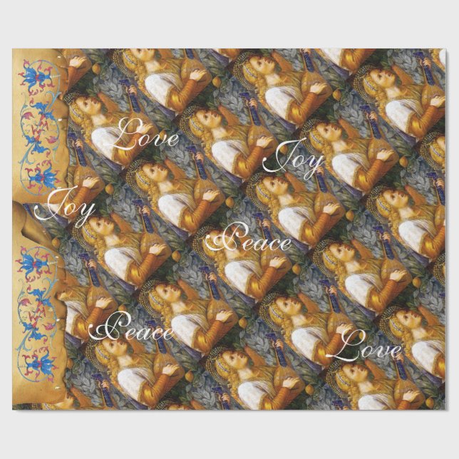 SINGING CHRISTMAS ANGEL ,JOY PEACE LOVE PARCHMENT WRAPPING PAPER (Flat)