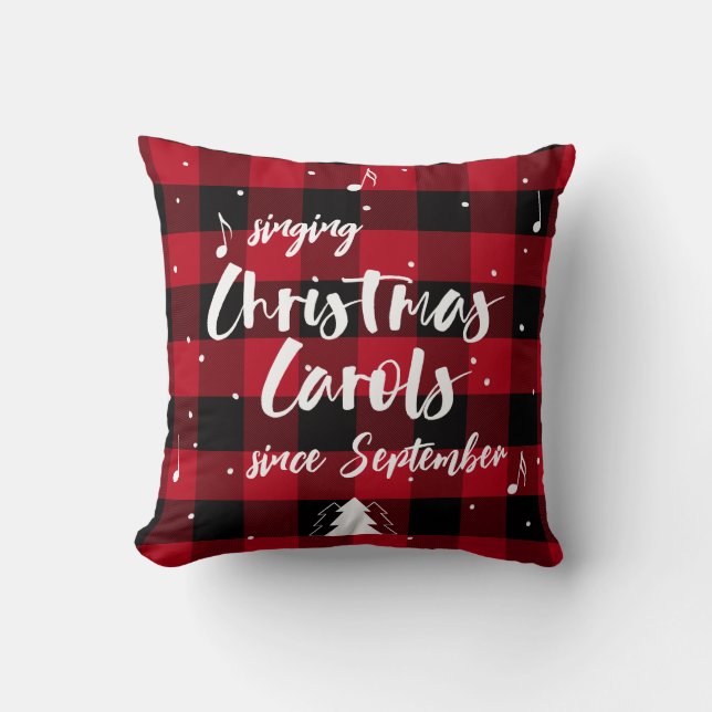 Singing Christmas Carols Red Buffalo Plaid Cushion (Front)