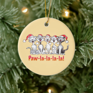 Singing Christmas Cats with Santa Hats Ceramic Ornament