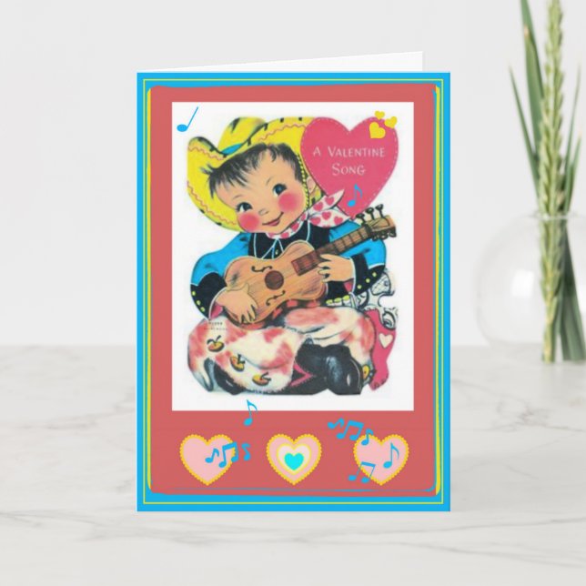 Singing Cowboy Retro Valentine's Day Card (Front)