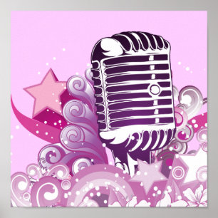 singing diva vintage microphone vector poster