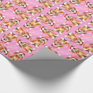 Singing dog art happy howlidays pink Christmas Wrapping Paper