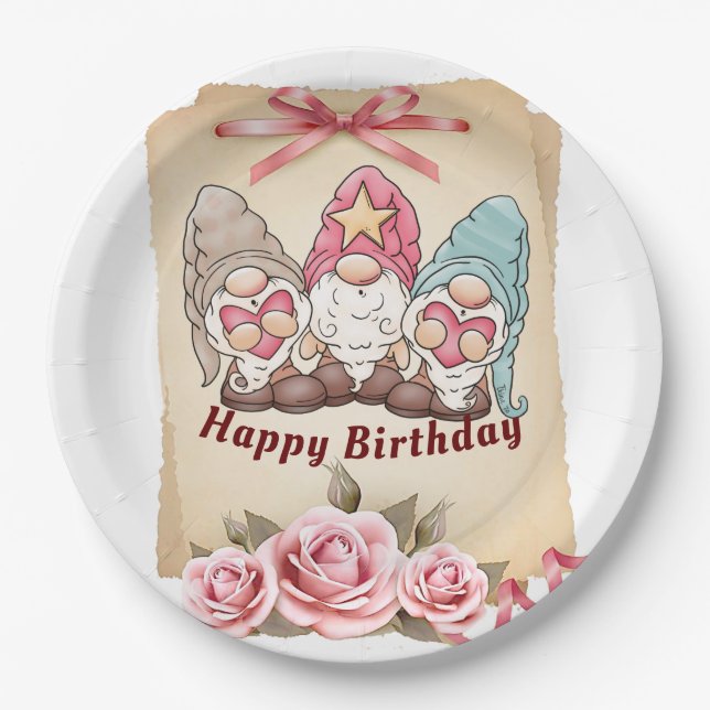 Singing Gnome Birthday  Paper Plate (Front)