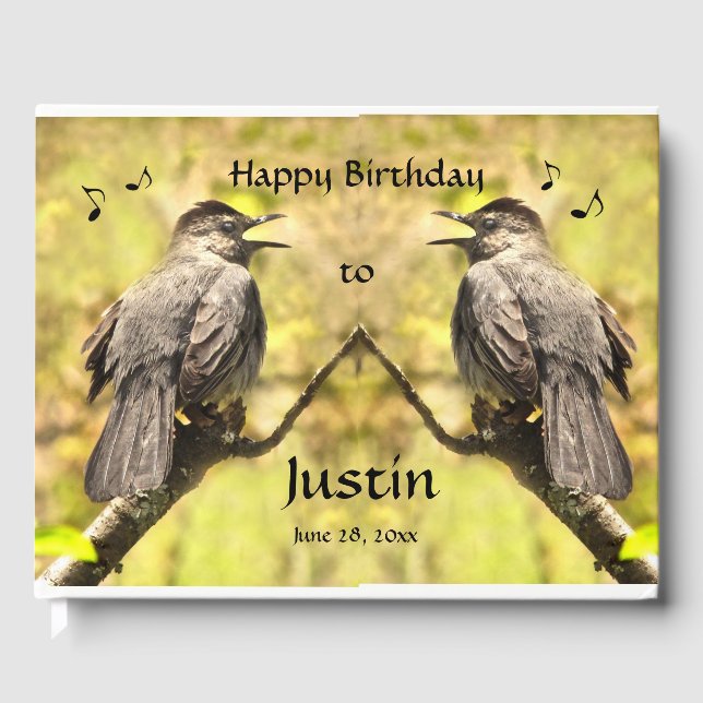Singing Grey Catbirds Birthday Party Guest Book (Front)
