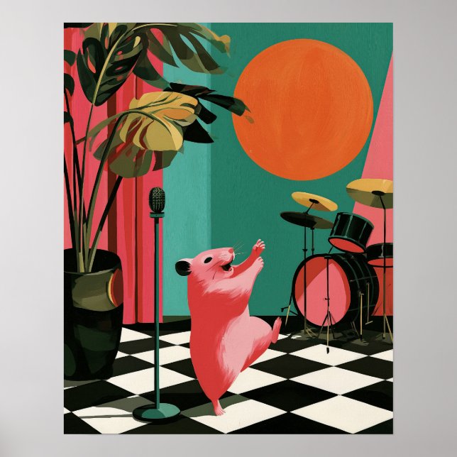Singing Hamster Retro Music Wall Art (Front)