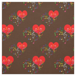 Singing Heart Pattern. Colour Notes, Brown Backdro Fabric