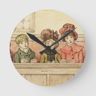 Singing in church (w/c on paper) round clock