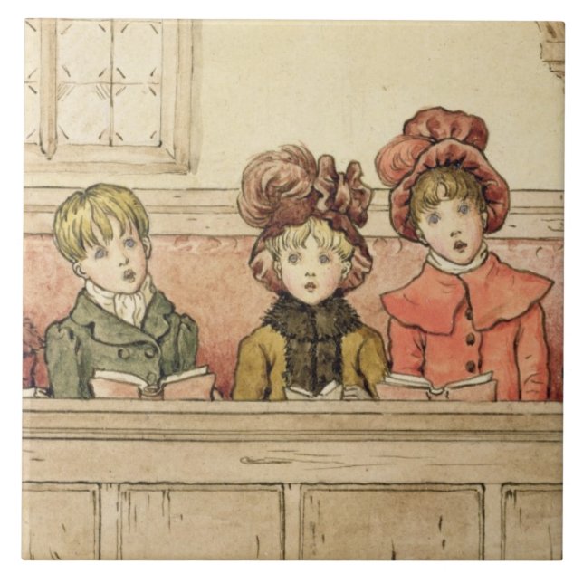 Singing in church (w/c on paper) tile (Front)