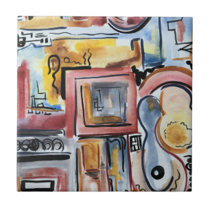 Singing In The Kitchen-Abstract Watercolor Art Ceramic Tile