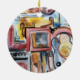Singing In The Kitchen-Hand Painted Abstract Art Ceramic Ornament