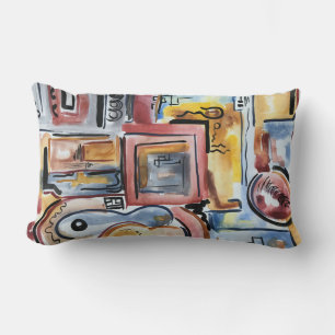 Singing In The Kitchen-Hand Painted Abstract Art Lumbar Cushion