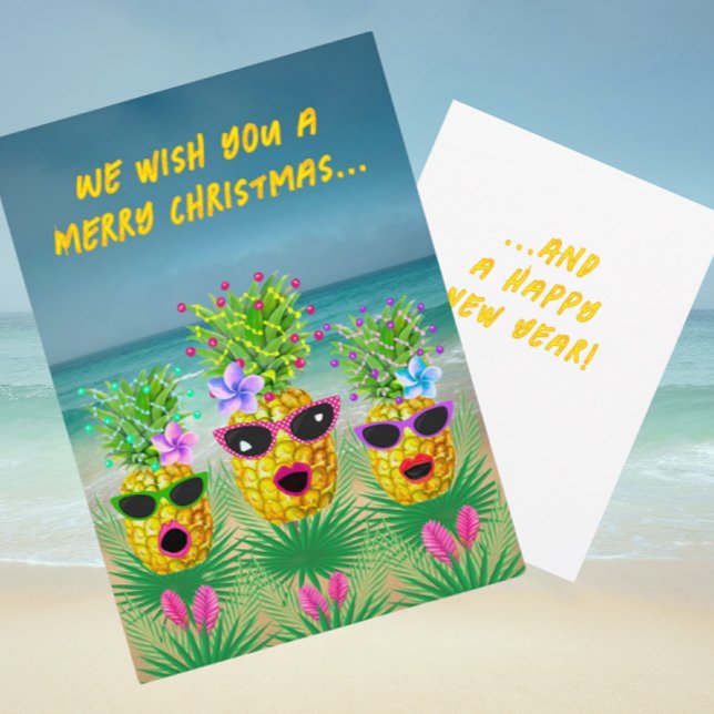 Singing Lady Pineapples Tropical Flat Holiday Card (Swinging singing lady pineapples are perfect for a tropical holiday card!)