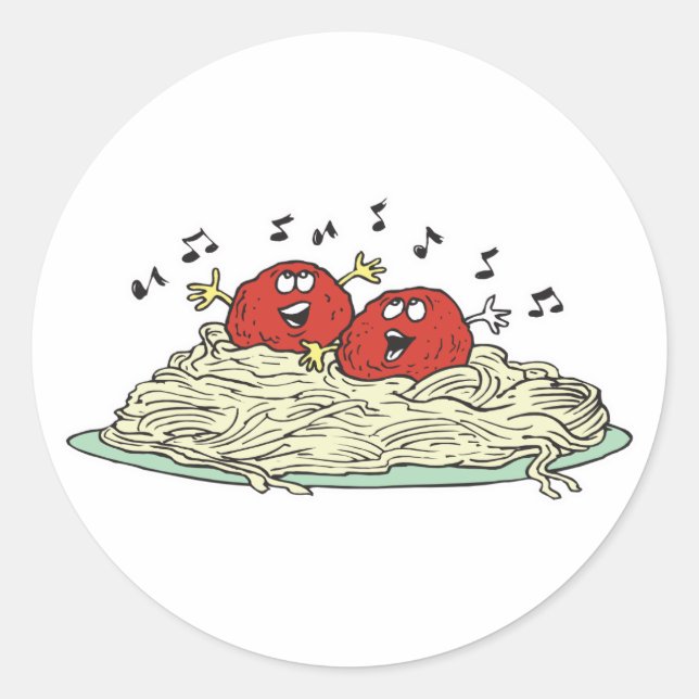 singing meatballs on spaghetti classic round sticker (Front)