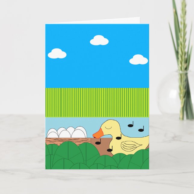 Singing Mother Duck Near Water: Blank Card (Front)