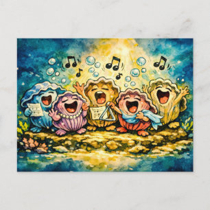 Singing mussel choir cartoon postcard