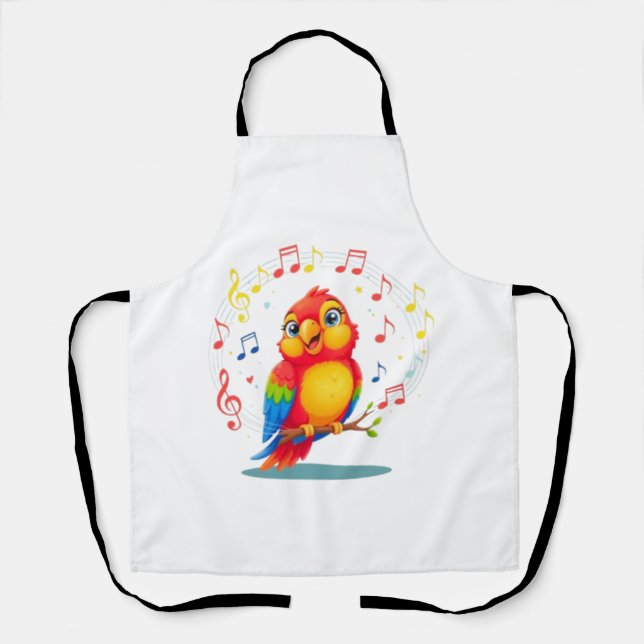 **Singing Parrot – Cute Parrot Singing Illustratio Apron (Front)