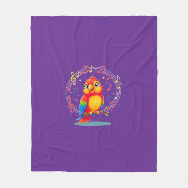 **Singing Parrot – Cute Parrot Singing Illustratio Fleece Blanket (Front)