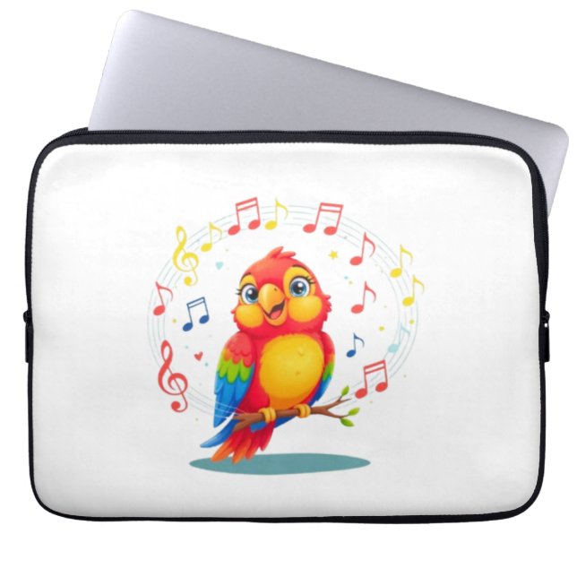 **Singing Parrot – Cute Parrot Singing Illustratio Laptop Sleeve (Front)